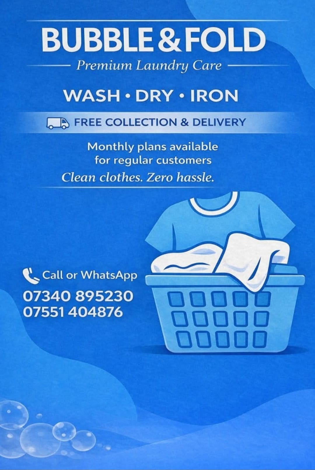 Bubble and Fold premium laundry care flyer