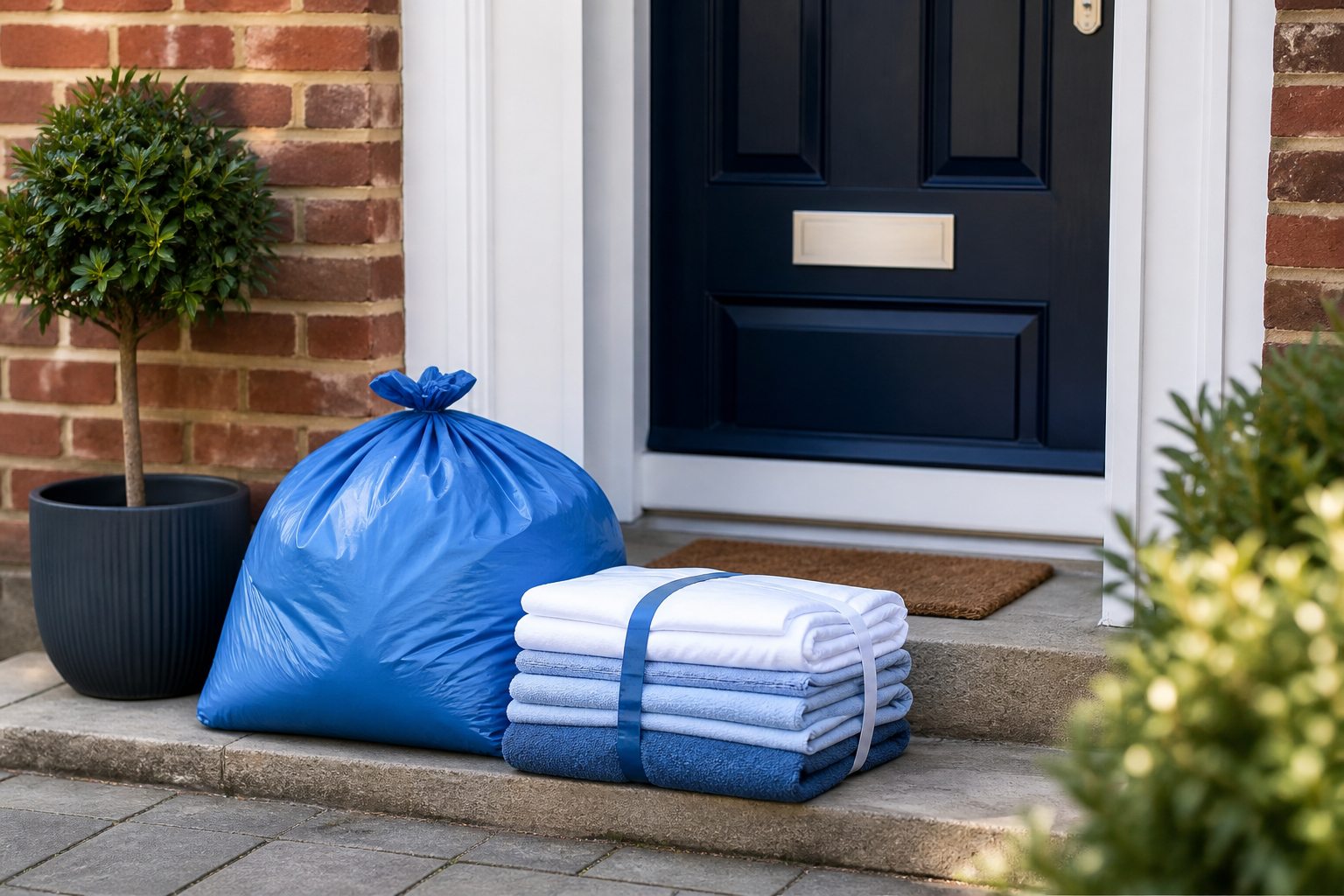Laundry collection bag by a front door