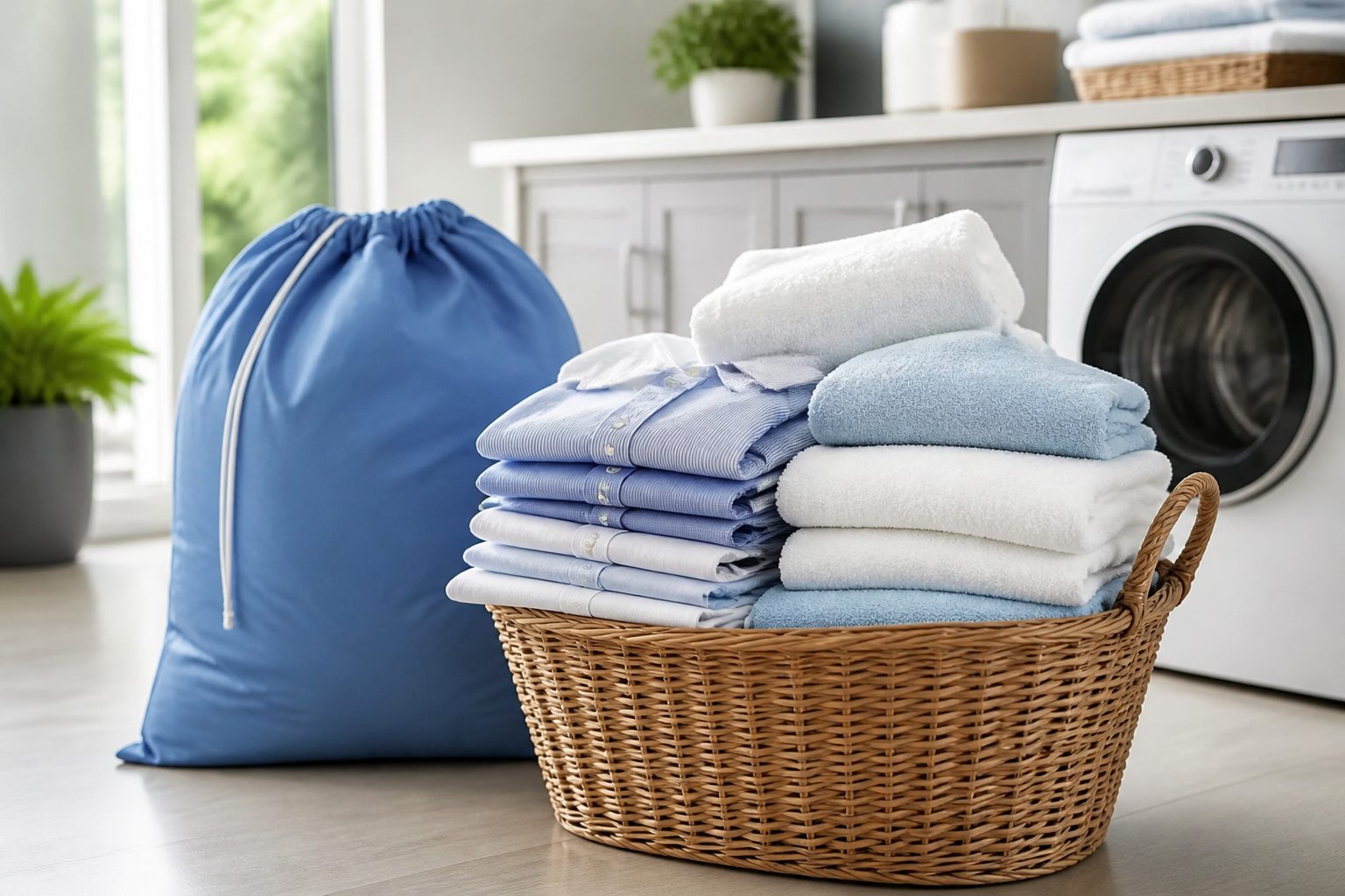 Folded clean laundry in a basket